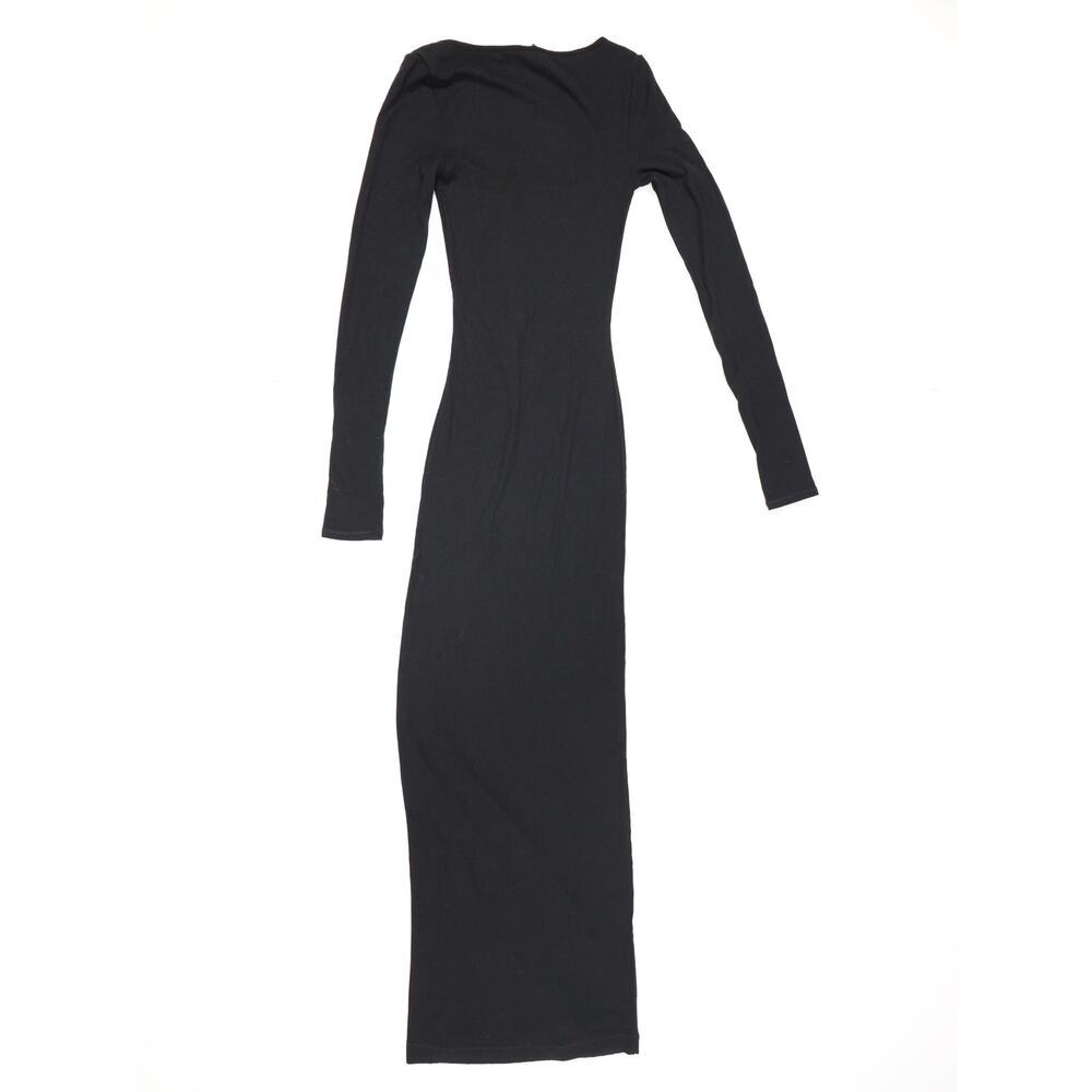 SKIMS Soft Lounge Ribbed Modal Maxi Dress Black Long Sleeve Scoop Neck Bodycon - Picture 7 of 13